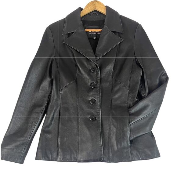 Wilson’s Black Leather Blazer Jacket Womens Small Vintage Y2K Preppy Mobwife - Picture 1 of 11